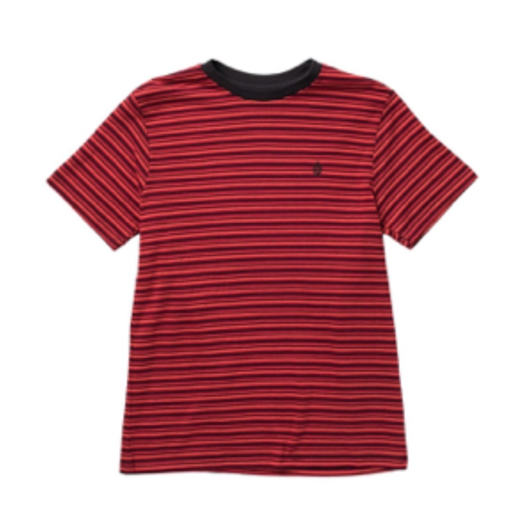 Big Boys M Volcom Striped TShirt Red Black Short Sleeve Shirt Tee New